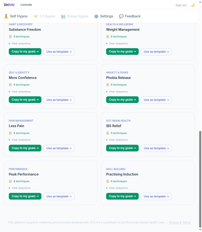 Liminale app — Sample goals
