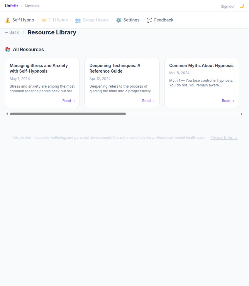 Liminale app — Resource library